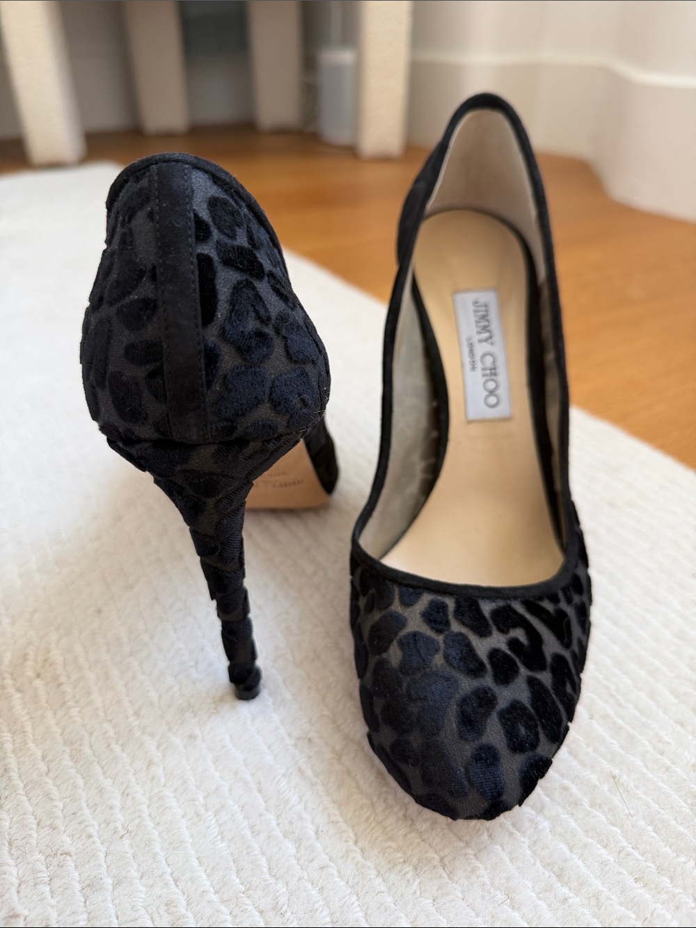 Jimmy Choo Black Leopard-Print Velvet Pumps